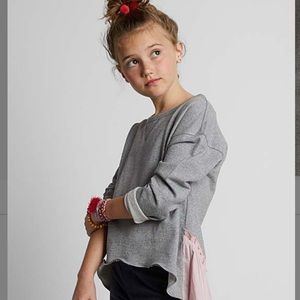 Medium Heather Gray & Pink Peplum Top - Girls by Tea Collection